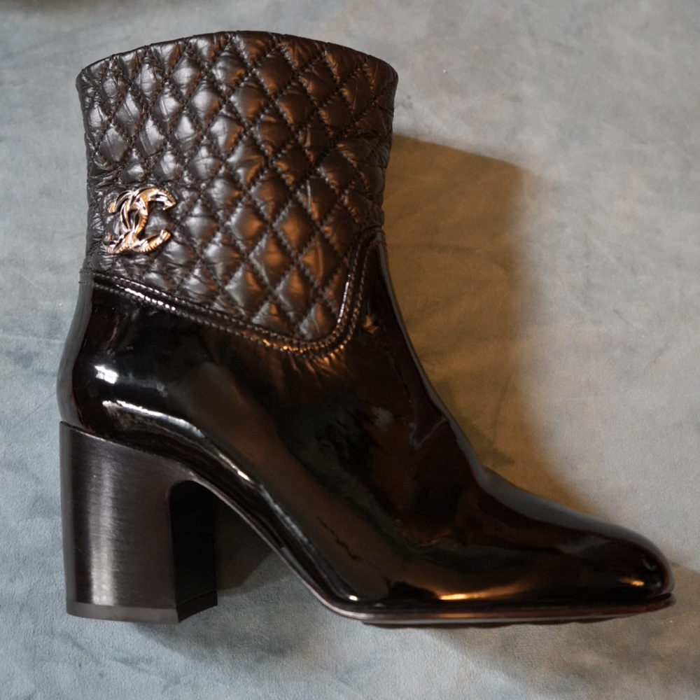 Very Rare New Chanel Patten & Quilted Italian Leather Booties -Size 38